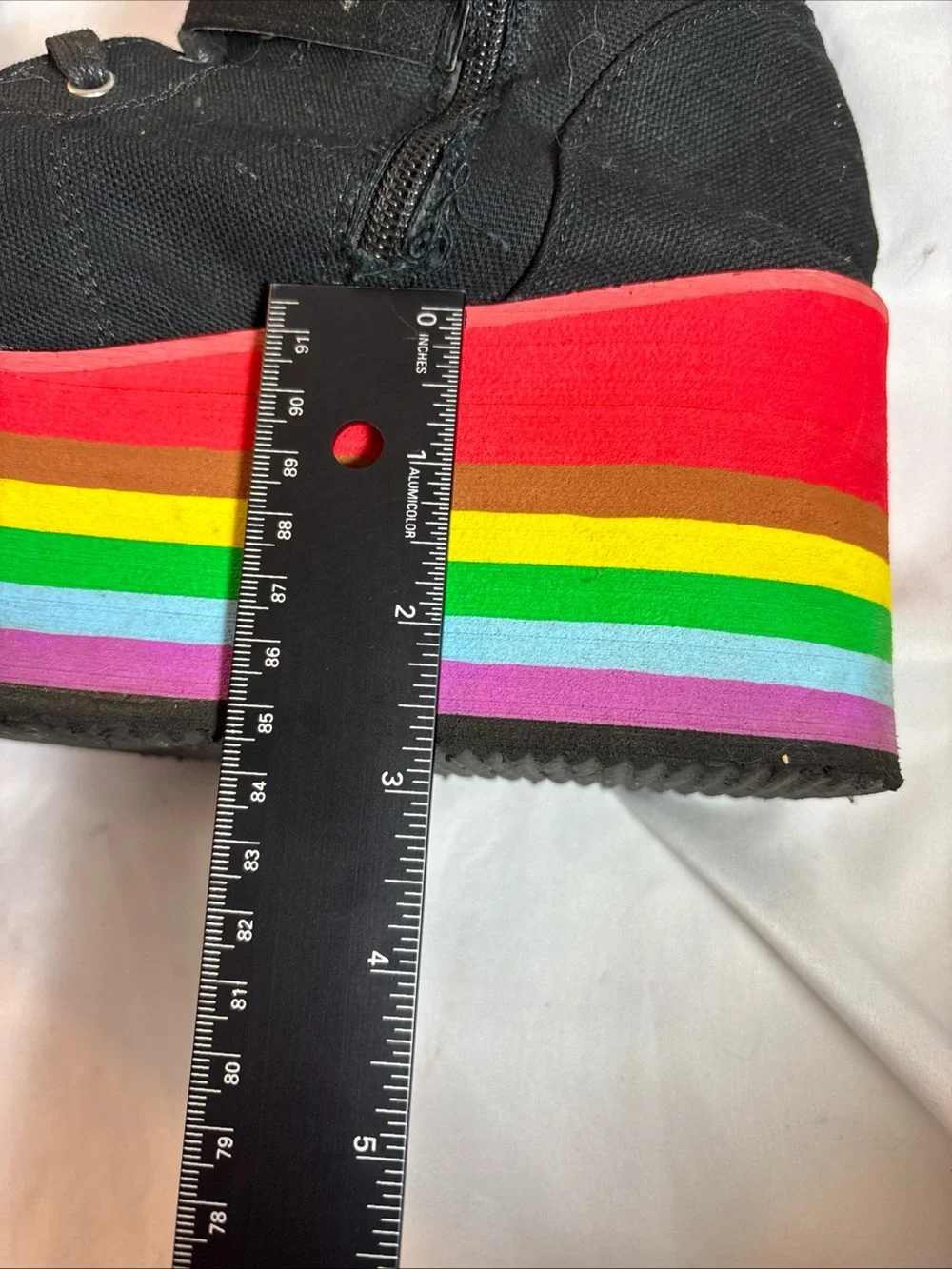 Black Lace-Up Platform Boots with Rainbow Sole